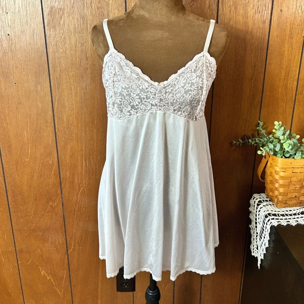 Vintage OLGA Lace Trim Slip Chemise Babydoll Nightgown‎ Lingerie Womens M